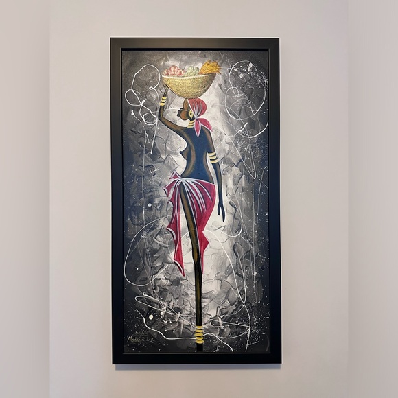 Hand painted art. Framed. Size 16.5” by 32” - Picture 1 of 6